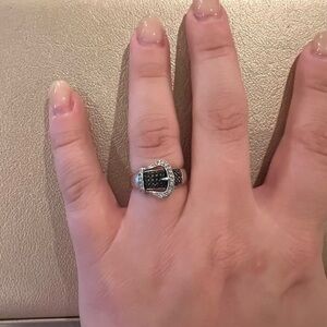 Sterling Silver Black and White Cubic Zirconia Buckle Ring Size 7
